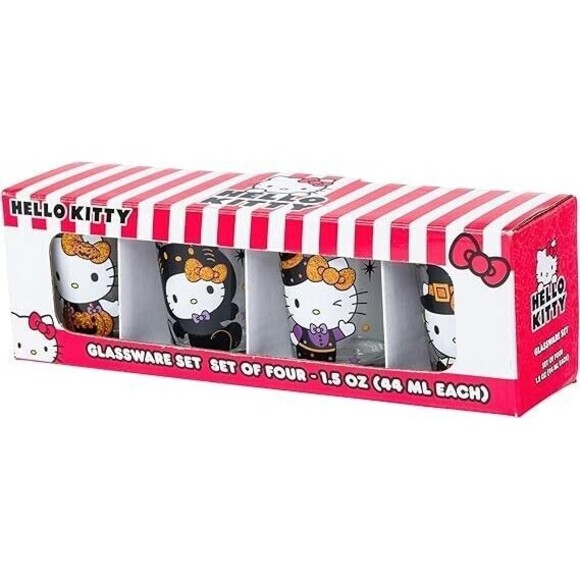 Hello Kitty Halloween Glassware Set of 4 Shot Glass New Glitter Holiday Shotglas - Picture 1 of 6